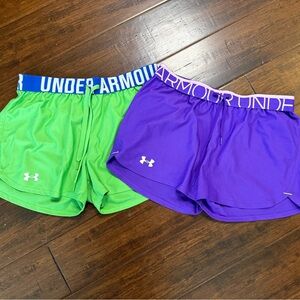 Set of Under Armour Women’s Purple and Green Athletic Shorts